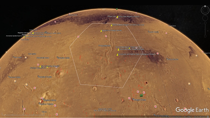 The Greater Phlegra Montes outlined (click for larger image)