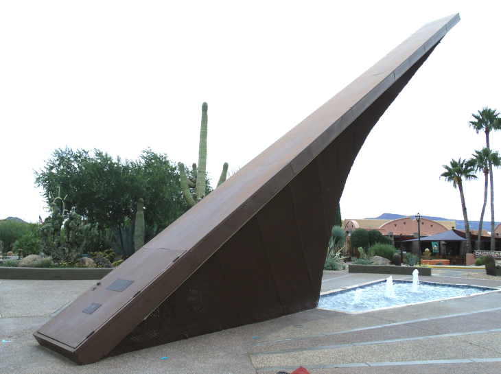 The 1959&nbsp;Carefree sundial&nbsp;in&nbsp;Carefree, Arizona&nbsp;has a 62-foot (19&nbsp;m) gnomon, possibly the largest sundial in the United States. Source: https://en.wikipedia.org/wiki/Sundial (click for larger image)