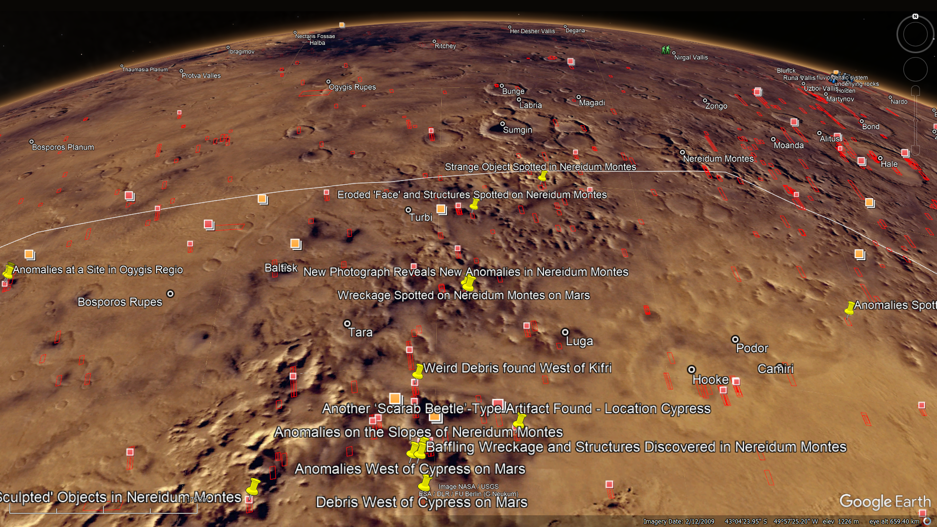An elevated view of the site in Goggle Earth Mars (click for larger image)