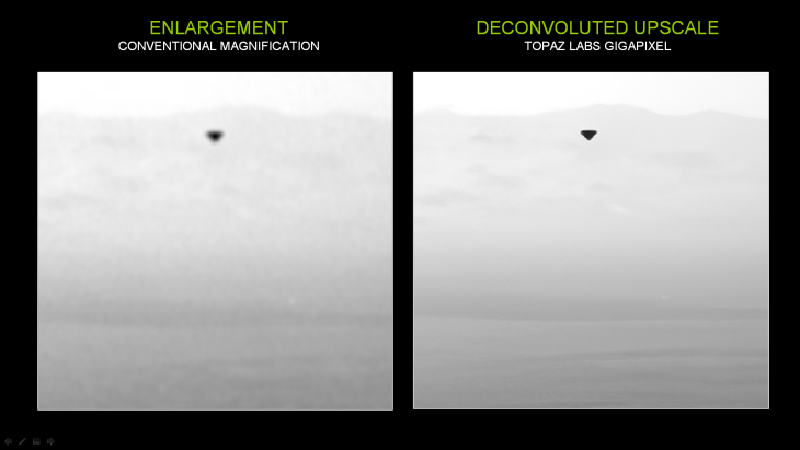 Comparison of conventional magnification vs. deconvoluted upscale (click for larger image)