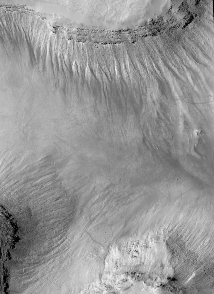 A region of Asimov Crater showing what appears to be a huge sunken area