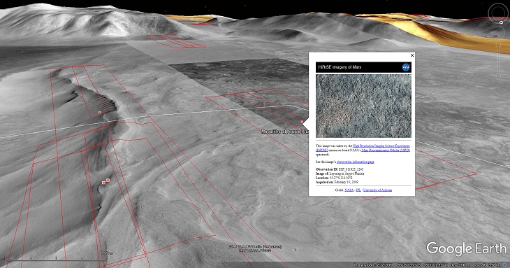 Google Earth Mars Elevated View with NASA Description