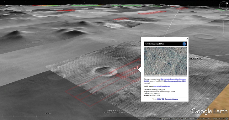 Google Earth Mars Elevated View with NASA Description