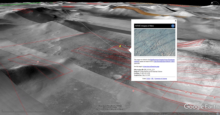 Google Earth Mars Elevated View with NASA Description