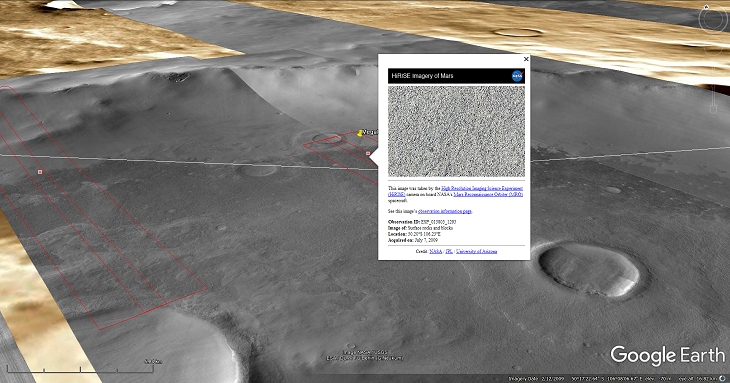 Google Earth Mars Elevated View with NASA Description