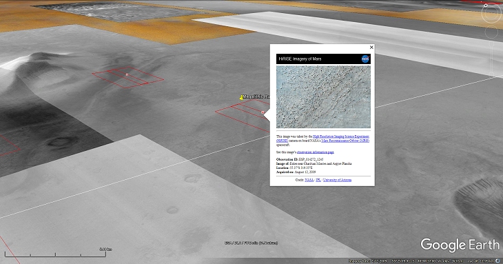 Google Earth Mars Elevated View with NASA Description