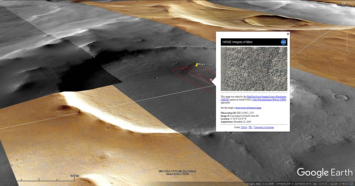 Google Earth Mars Elevated View with NASA Description
