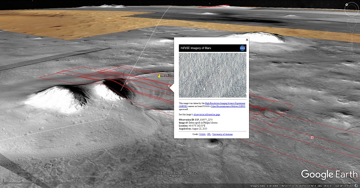 Google Earth Mars Elevated View with NASA Description