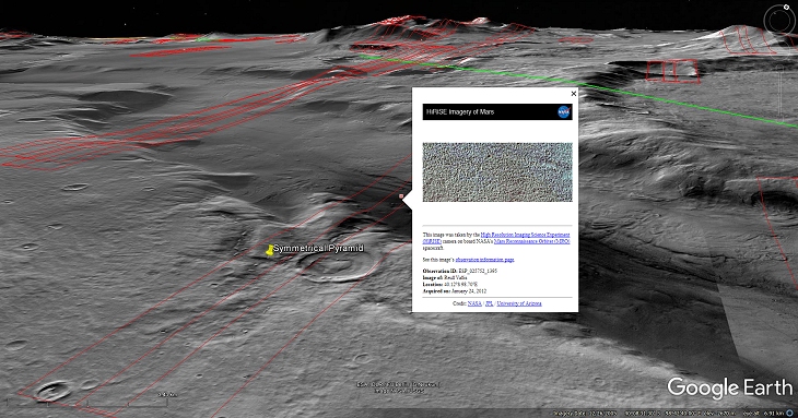 Google Earth Mars Elevated View with NASA Description