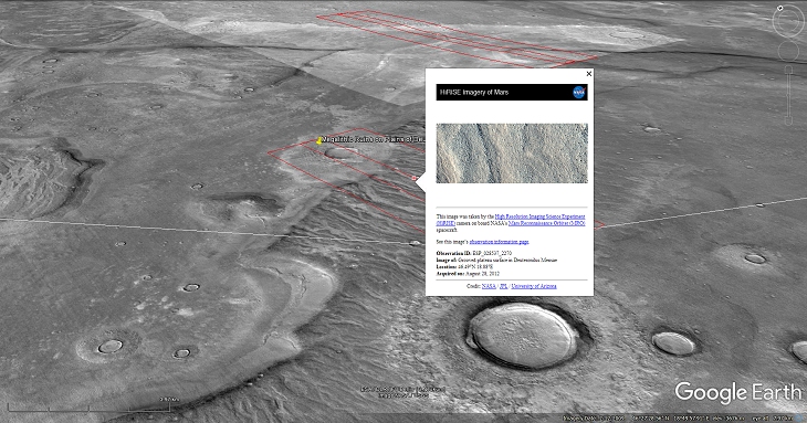 Google Earth Mars Elevated View with NASA Description